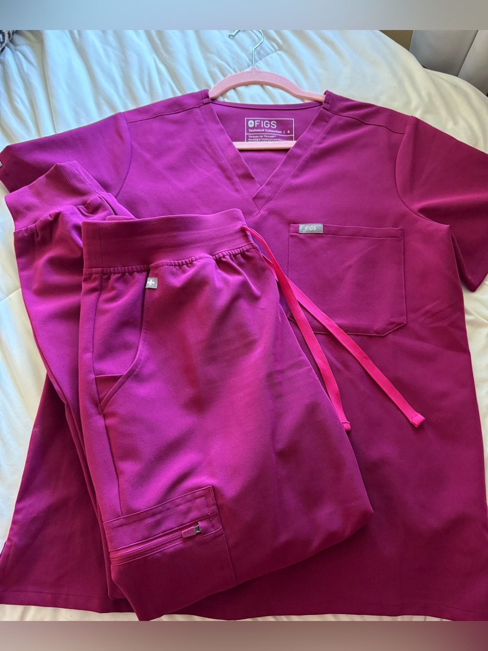 Figs dark magenta scrubs top set